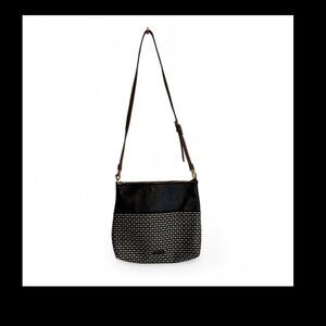 Fossil Fiona Black & White Crossbody Bag Faux Leather & Woven Fabric Adjustable